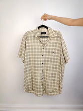 Load image into Gallery viewer, The 90s Bodoni Checker Cream Shirt | Vintage warm white beige check pattern print short sleeve unisex men L women L-XL
