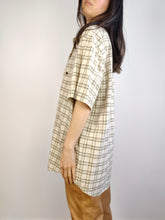 Load image into Gallery viewer, The 90s Bodoni Checker Cream Shirt | Vintage warm white beige check pattern print short sleeve unisex men L women L-XL
