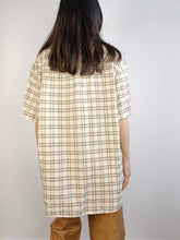 Load image into Gallery viewer, The 90s Bodoni Checker Cream Shirt | Vintage warm white beige check pattern print short sleeve unisex men L women L-XL
