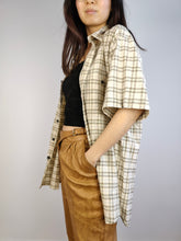 Load image into Gallery viewer, The 90s Bodoni Checker Cream Shirt | Vintage warm white beige check pattern print short sleeve unisex men L women L-XL
