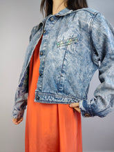 Load image into Gallery viewer, The Acid Wash Crop Denim Jacket | Vintage 80s short cropped blue jeans jacket check lining summer spring Watergate made in Italy S-M
