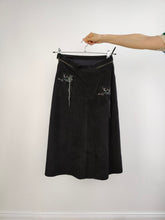 Load image into Gallery viewer, The Roberto Cavalli Black Suede Leather Skirt | Vintage designer real leather black dangling bling gem stones y2k skirt S
