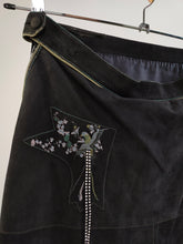 Load image into Gallery viewer, The Roberto Cavalli Black Suede Leather Skirt | Vintage designer real leather black dangling bling gem stones y2k skirt S
