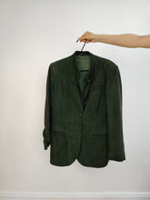 Load image into Gallery viewer, The Green Suede Leather Blazer Jacket | Vintage real suede leather jacket fitted women S
