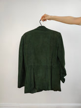 Load image into Gallery viewer, The Green Suede Leather Blazer Jacket | Vintage real suede leather jacket fitted women S
