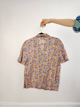 Load image into Gallery viewer, The Purple Floral Luisa Spagnoli Blouse | Vintage designer small flower petite fleur print pattern short sleeve women pink pastel shirt S-M
