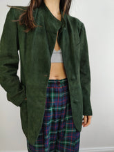Load image into Gallery viewer, The Green Suede Leather Blazer Jacket | Vintage real suede leather jacket fitted women S
