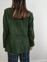 Load image into Gallery viewer, The Green Suede Leather Blazer Jacket | Vintage real suede leather jacket fitted women S
