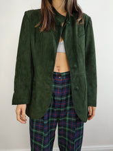 Load image into Gallery viewer, The Green Suede Leather Blazer Jacket | Vintage real suede leather jacket fitted women S

