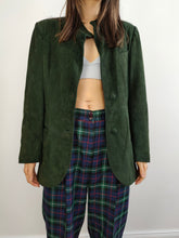 Load image into Gallery viewer, The Green Suede Leather Blazer Jacket | Vintage real suede leather jacket fitted women S
