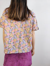 Load image into Gallery viewer, The Purple Floral Luisa Spagnoli Blouse | Vintage designer small flower petite fleur print pattern short sleeve women pink pastel shirt S-M
