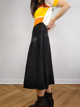 Load image into Gallery viewer, The Roberto Cavalli Black Suede Leather Skirt | Vintage designer real leather black dangling bling gem stones y2k skirt S
