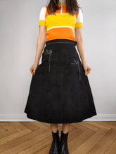 Load image into Gallery viewer, The Roberto Cavalli Black Suede Leather Skirt | Vintage designer real leather black dangling bling gem stones y2k skirt S
