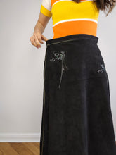 Load image into Gallery viewer, The Roberto Cavalli Black Suede Leather Skirt | Vintage designer real leather black dangling bling gem stones y2k skirt S
