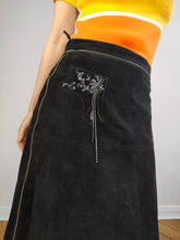 Load image into Gallery viewer, The Roberto Cavalli Black Suede Leather Skirt | Vintage designer real leather black dangling bling gem stones y2k skirt S
