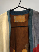 Load image into Gallery viewer, The Suede Leather Patchwork Kimono Jacket | Vintage real leather coat brown red blue S
