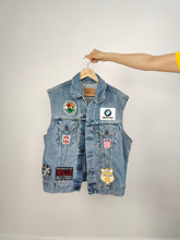Load image into Gallery viewer, The Levi&#39;s Patches Blue Denim Sleeveless Vest | Vintage Levi&#39;s patch badges BMW Motor jeans waistcoat jacket men unisex women L
