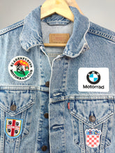 Load image into Gallery viewer, The Levi&#39;s Patches Blue Denim Sleeveless Vest | Vintage Levi&#39;s patch badges BMW Motor jeans waistcoat jacket men unisex women L
