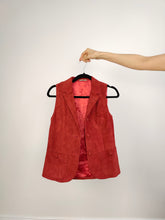Load image into Gallery viewer, The Red Suede Sleeveless Vest Top | Vintage genuine leather gilet waistcoat XS
