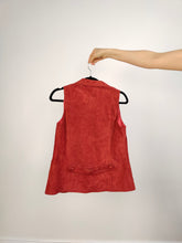 Load image into Gallery viewer, The Red Suede Sleeveless Vest Top | Vintage genuine leather gilet waistcoat XS
