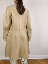Load image into Gallery viewer, The CK Cream Shearling Midi Coat | Vintage designer Calvin Klein faux leather sheepskin sherpa winter jacket beige off white ivory mid length S
