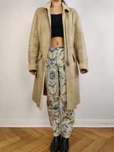 Load image into Gallery viewer, The CK Cream Shearling Midi Coat | Vintage designer Calvin Klein faux leather sheepskin sherpa winter jacket beige off white ivory mid length S
