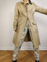 Load image into Gallery viewer, The CK Cream Shearling Midi Coat | Vintage designer Calvin Klein faux leather sheepskin sherpa winter jacket beige off white ivory mid length S
