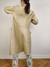 Load image into Gallery viewer, The CK Cream Shearling Midi Coat | Vintage designer Calvin Klein faux leather sheepskin sherpa winter jacket beige off white ivory mid length S
