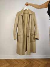 Load image into Gallery viewer, The CK Cream Shearling Midi Coat | Vintage designer Calvin Klein faux leather sheepskin sherpa winter jacket beige off white ivory mid length S
