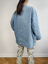 Load image into Gallery viewer, The Blue Denim Floral Lining Blazer Jacket | Vintage Alber Delle Fragole jeans floral lined oversized jacket M-L
