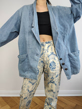 Load image into Gallery viewer, The Blue Denim Floral Lining Blazer Jacket | Vintage Alber Delle Fragole jeans floral lined oversized jacket M-L
