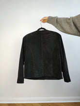 Load image into Gallery viewer, The 80s Dino&#39;z Suede Leather Black Kite Jacket | Vintage real leather patchwork embroidery blazer short jacket D38 I44 S
