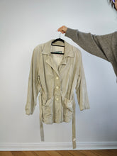 Load image into Gallery viewer, The Suede Leather Cream Ivory Jacket | Vintage 90s 1957 real leather waist tie off white beige trench S-M
