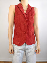 Load image into Gallery viewer, The Red Suede Sleeveless Vest Top | Vintage genuine leather gilet waistcoat XS
