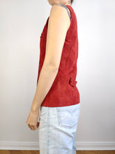 Load image into Gallery viewer, The Red Suede Sleeveless Vest Top | Vintage genuine leather gilet waistcoat XS
