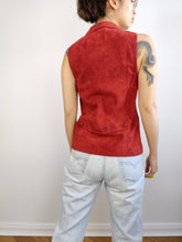 Load image into Gallery viewer, The Red Suede Sleeveless Vest Top | Vintage genuine leather gilet waistcoat XS
