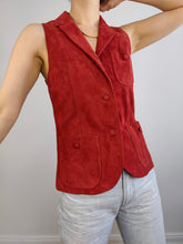 Load image into Gallery viewer, The Red Suede Sleeveless Vest Top | Vintage genuine leather gilet waistcoat XS
