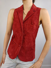 Load image into Gallery viewer, The Red Suede Sleeveless Vest Top | Vintage genuine leather gilet waistcoat XS

