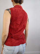 Load image into Gallery viewer, The Red Suede Sleeveless Vest Top | Vintage genuine leather gilet waistcoat XS
