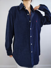 Load image into Gallery viewer, The Ralph Lauren Blake Blue Corduroy Shirt | Vintage cord button down shirt long sleeve navy dark blue logo plain unisex women men L
