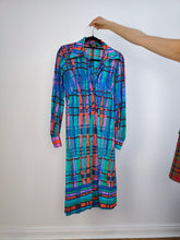 Load image into Gallery viewer, The Blue Wild Print Dress | Vintage pattern midi long long sleeve stretchy fabric dress S
