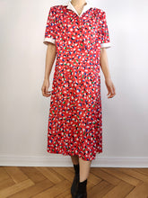 Load image into Gallery viewer, The Red Speckle Print Dress | Vintage pattern midi long short sleeve stretchy fabric dress S-M
