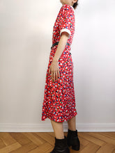 Load image into Gallery viewer, The Red Speckle Print Dress | Vintage pattern midi long short sleeve stretchy fabric dress S-M
