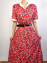 Load image into Gallery viewer, The Red Speckle Print Dress | Vintage pattern midi long short sleeve stretchy fabric dress S-M
