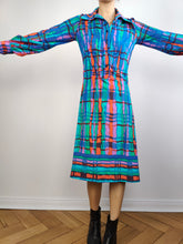 Load image into Gallery viewer, The Blue Wild Print Dress | Vintage pattern midi long long sleeve stretchy fabric dress S
