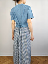 Load image into Gallery viewer, The Blue Denim Check Skirt Dress | Vintage jeans spring summer midi skirt checker plaid white S-M
