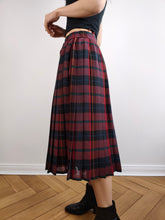 Load image into Gallery viewer, The Burgundy Tartan Midi Skirt | Vintage Alessia pleated pleats red checker check plaid pattern plaid kilt long skirt XS-S
