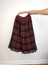 Load image into Gallery viewer, The Burgundy Tartan Midi Skirt | Vintage Alessia pleated pleats red checker check plaid pattern plaid kilt long skirt XS-S
