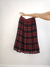 Load image into Gallery viewer, The Burgundy Tartan Midi Skirt | Vintage Alessia pleated pleats red checker check plaid pattern plaid kilt long skirt XS-S
