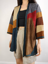 Load image into Gallery viewer, The Suede Leather Patchwork Kimono Jacket | Vintage real leather coat brown red blue S
